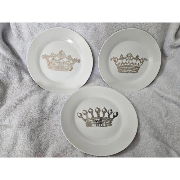 Rosanna Other - (Set of 3) Rosanna Kings Different Crown Dessert Plates Round Porcelain White 8"